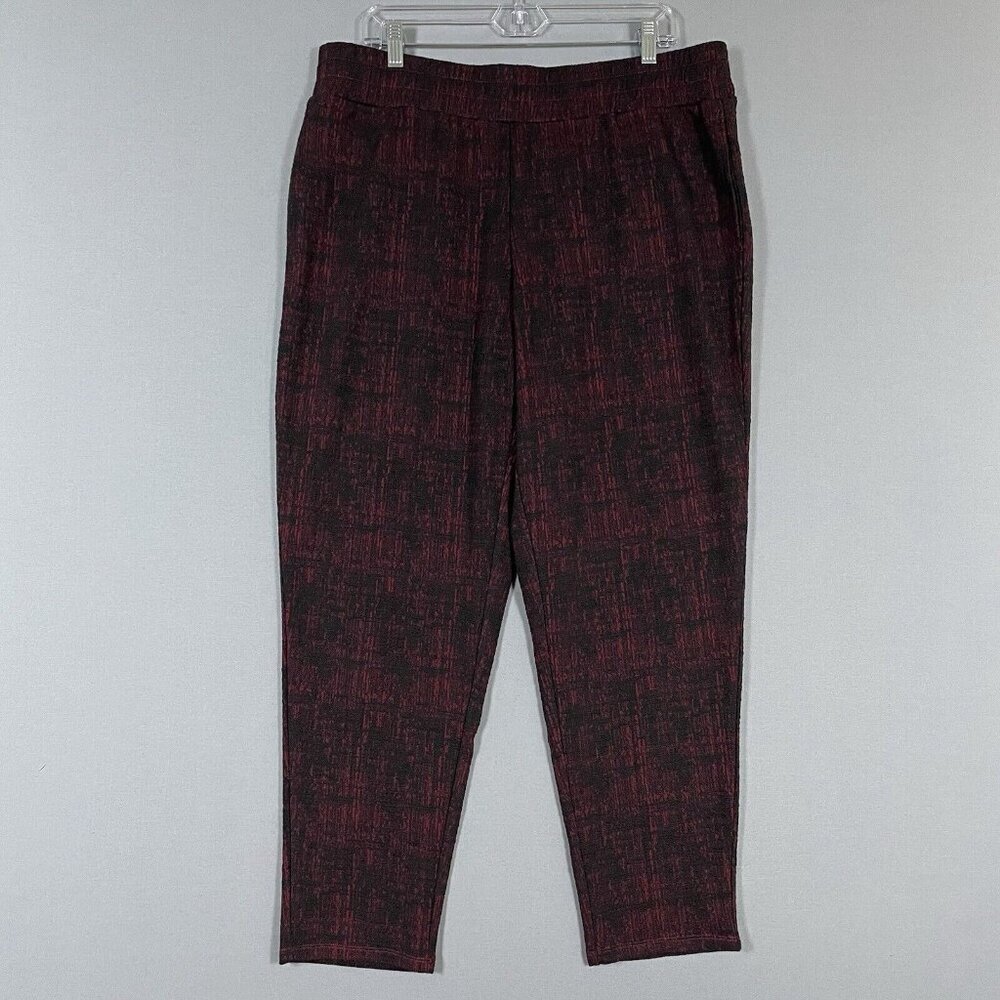 J Jason Wu Artsy Textured Pull On Pants Stretch Waist Size Large L Red Black - Picture 3 of 15